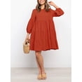 thumbnail image 5 of Cenuakty Women Mini Dress, Long Sleeve Crew Neck Pleated Solid Loose A-line Dress Fall Dress, 5 of 8