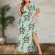 thumbnail image 1 of Puntoco Vestido De Manga Corta Con Cuello En V, Vestido De Cintura Estampado De Manga Corta Casual De Talla Grande Para Mujer Azul Claro Xl Estampado No Posicionado, 1 of 5