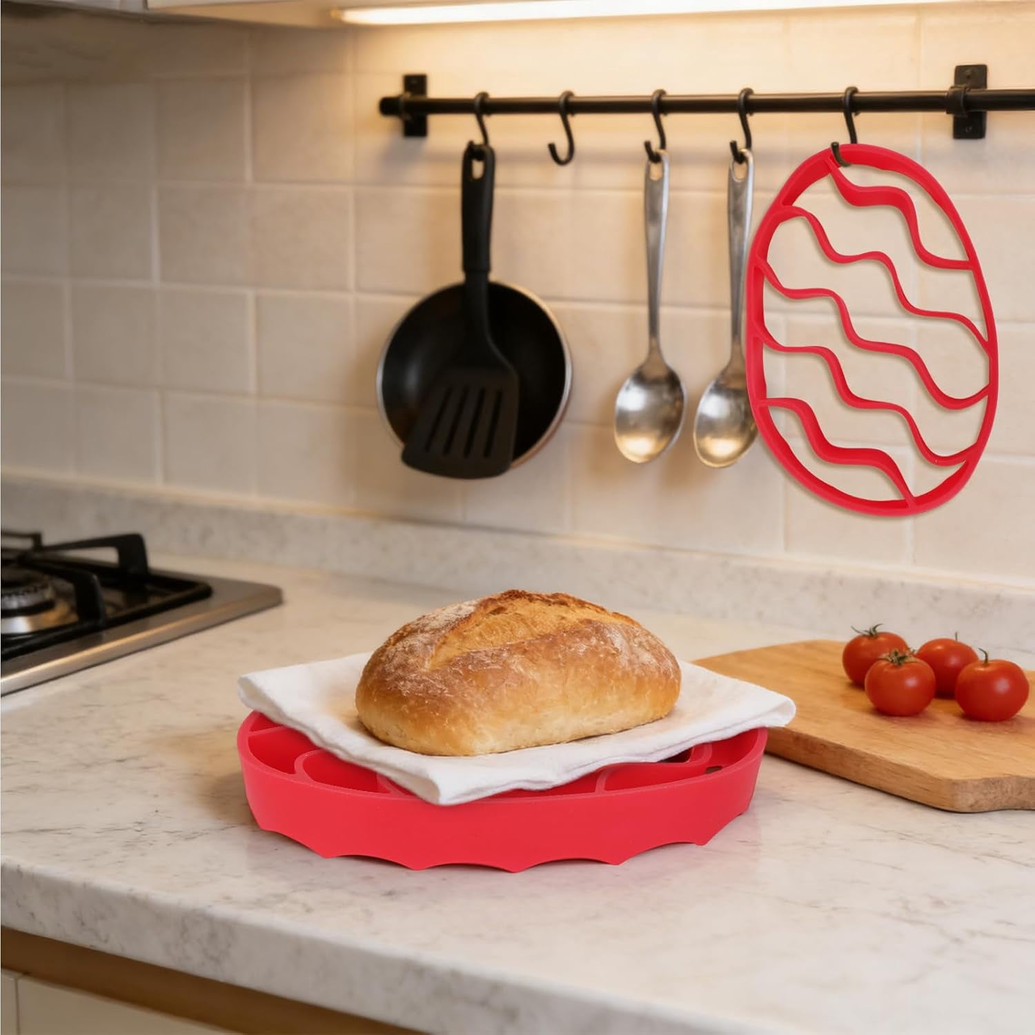 ABCISI 2pcs Silicone Cooker Racks, Oval Silicone Steamer Roasting Cooking Slow Steam Pan Roaster Racks Insert Multi-Use Kitchen Accessories Compatible with Instant Pot 5,6,8 Qt & Most Cookers (Red)