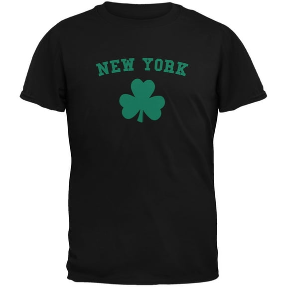 St. Patrick's Day - New York Shamrock Black Adult T-Shirt - Large