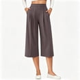 thumbnail image 2 of YuXingFu Womens High Waist Wide Leg Pleated Capri Pants - Side Pockets Work Summer Spring Coffee XXL, 2 of 7