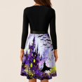 thumbnail image 5 of Women's Halloween Dress Skeleton Bat Crew Neck 1950s Cocktail Classic Tea Length Dress Long Sleeve Hepburn Fall Cute Dresses with Belt M, 5 of 6