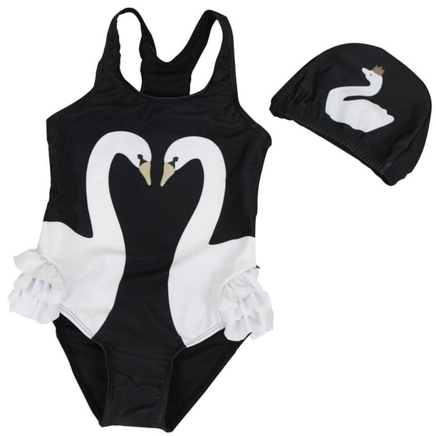 Acappella Black Swan Girls Swimsuit Cute One Piece Swimwear with Swim