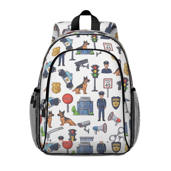 Police and German Shepherd Backpack for School, Cute School Bag with Adjustable Shoulder Straps and Padded Back, 15"x11.42"x5.5"