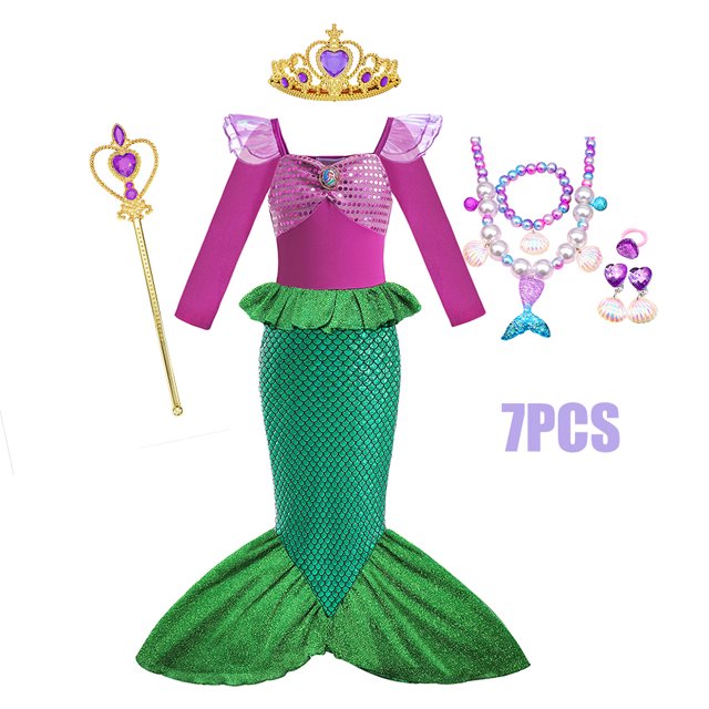 Vestido de disfraz de La Sirenita de Disney para niños, disfraz de Ariel para fiesta de carnaval, ropa para niños, vestido de cumpleaños de verano
