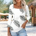 thumbnail image 2 of CYMMPU Flower Printed 3/4 Sleeve Blouses for Women Dressy Casual Summer Fashion Shirts Spring Tunic Tops Loose Fit Square Neck Tops to Wear with Leggings T-Shirts White XXXL, 2 of 7