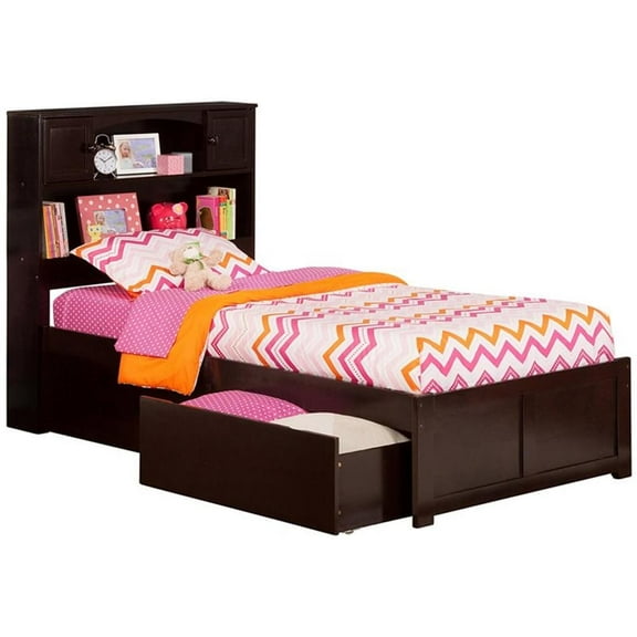 Pemberly Row Twin XL Solid Wood Bed with Storage Drawers in Espresso