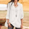 thumbnail image 2 of LEAVINGSUO Fall Winter V Neck Long Tops for Women, Womens Tops Women Solid V-Neck Lace Splicing Fold Three Quarter Sleeve Shirts Blouses Tops, 2 of 6