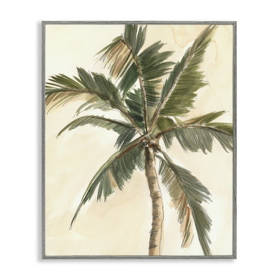 Stupell Industries Muted Palm Tree Plants & Flowers Painting Gray Framed Art Print Wall Art, 11 x 14