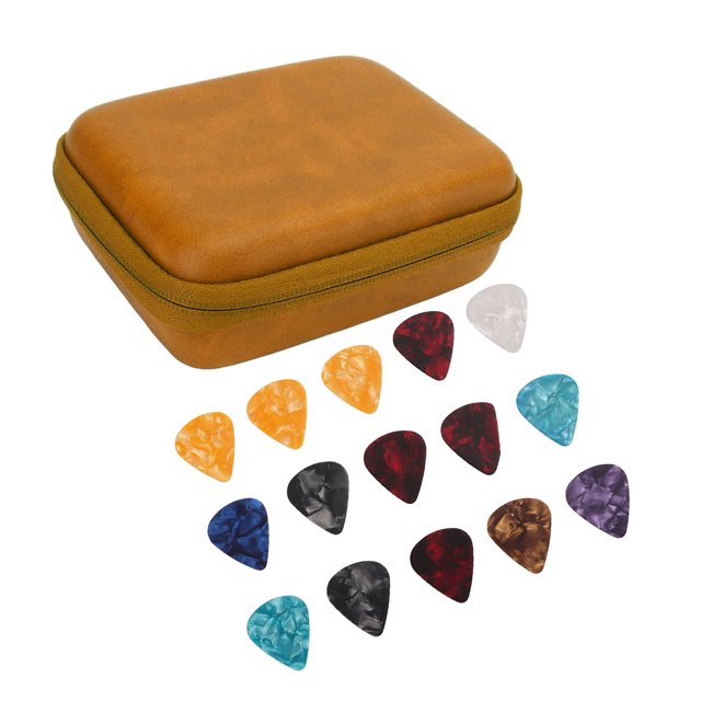 Guitar Pick Holder Case, Shock Proof Guitar Pick Bag Set For Storage Yellow With Strap