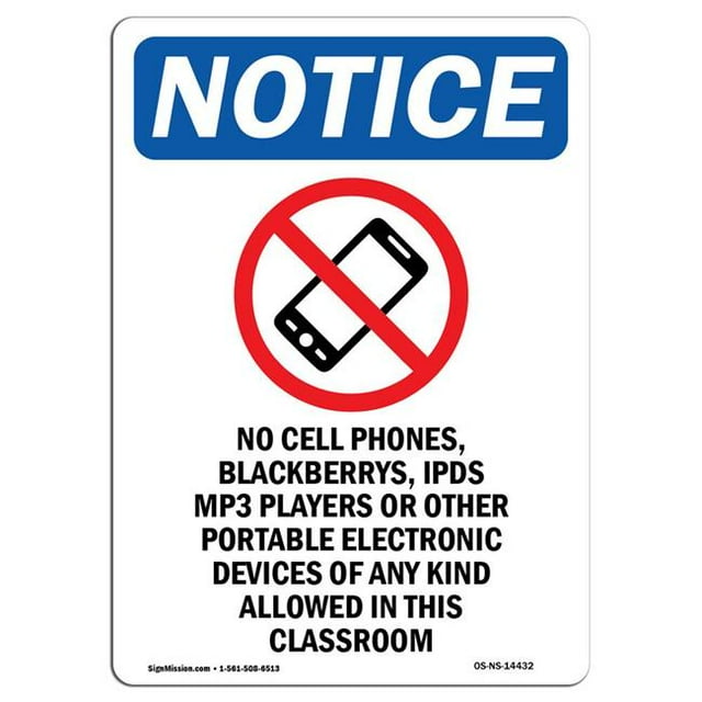 SignMission OS-NS-A-1824-V-14432 18 x 24 in. OSHA Notice Sign - No Cell Phones, Blackberrys