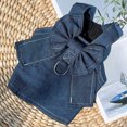 thumbnail image 5 of Vestido de mezclilla para mascotas pequeñas y medianas | Falda ajustable con volantes | Lindo Bowknot | Poliéster ligero | Atuendo transpirable para todas las estaciones | Azul | Tallas S M L, 5 of 5