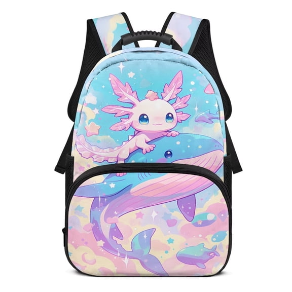 Aplkyhs Whale Axolotl Large Capacity School Backpack for Students Ages 6-18 Lightweight Water Resistant Ergonomic Adjustable Padded Straps for Elementary Middle High School Use
