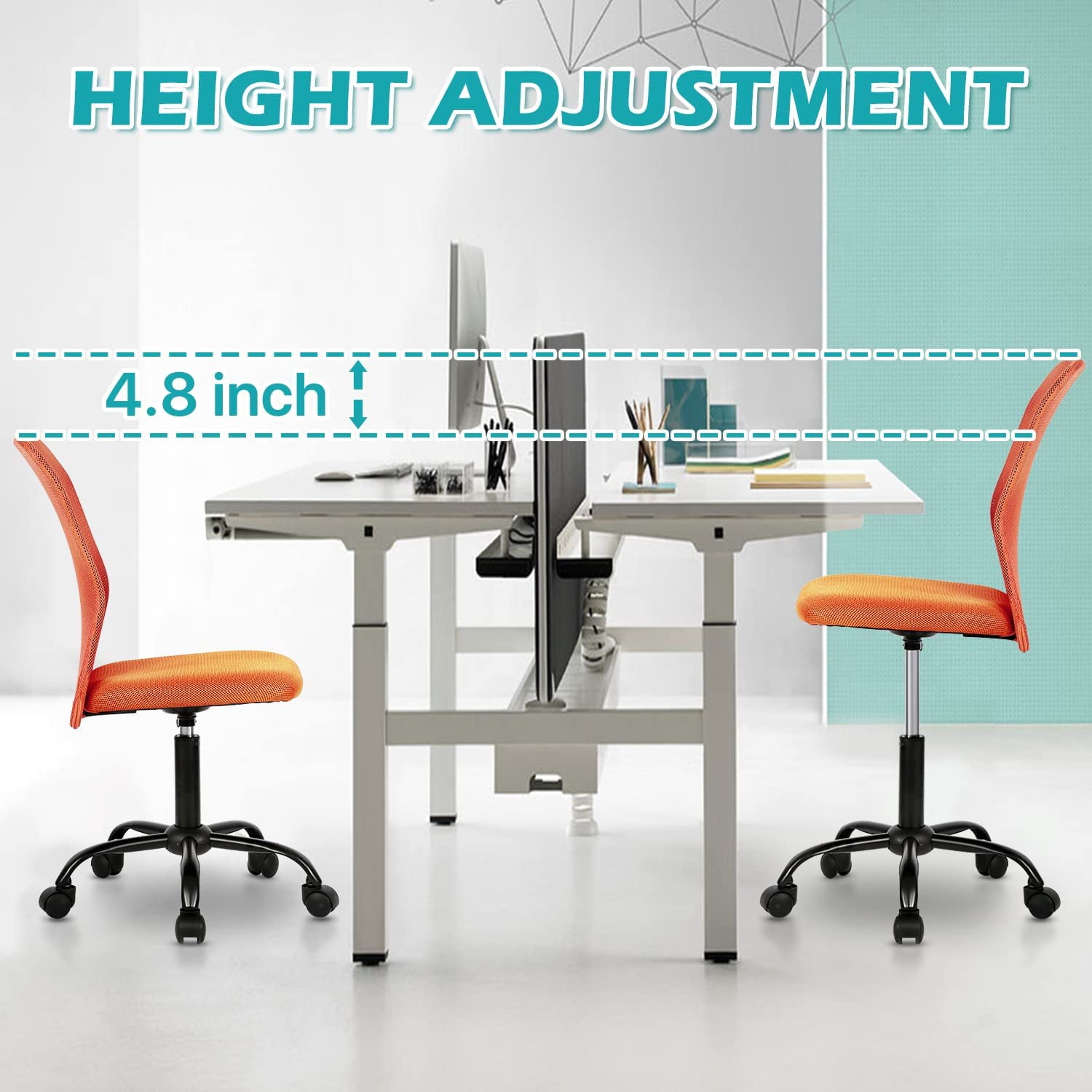 NiamVelo Executive Office Chair Armless Computer Chairs Adjustable Desk Chair with Lumbar Support for Teens Adults, Orange