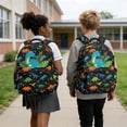 thumbnail image 3 of SCRAWLGOD Dinosaur Tropical Leaf Print Black 17 inch Backpack for Women Men Large College Bookbags Kids School Bag for Girls Boys Multi-Pocket Portable Large Knapsack, 3 of 7