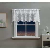 DecoSource - White English Rose Design - Lace Semi Sheer Voile Valance Rod Pocket with 4 Tassels - for Living Room Bedroom, Bathroom Kitchen and More 1 Valance 54" W x 22" L Each, White