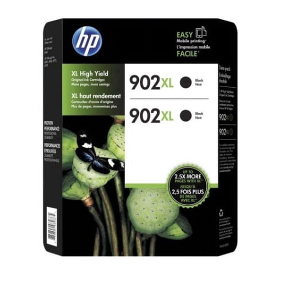 HP 902XL High-Yield Black Original Ink Cartridges T6M14AN 2-Pack for Officejet 6968 (Sold Without Manufacturer Warranty)