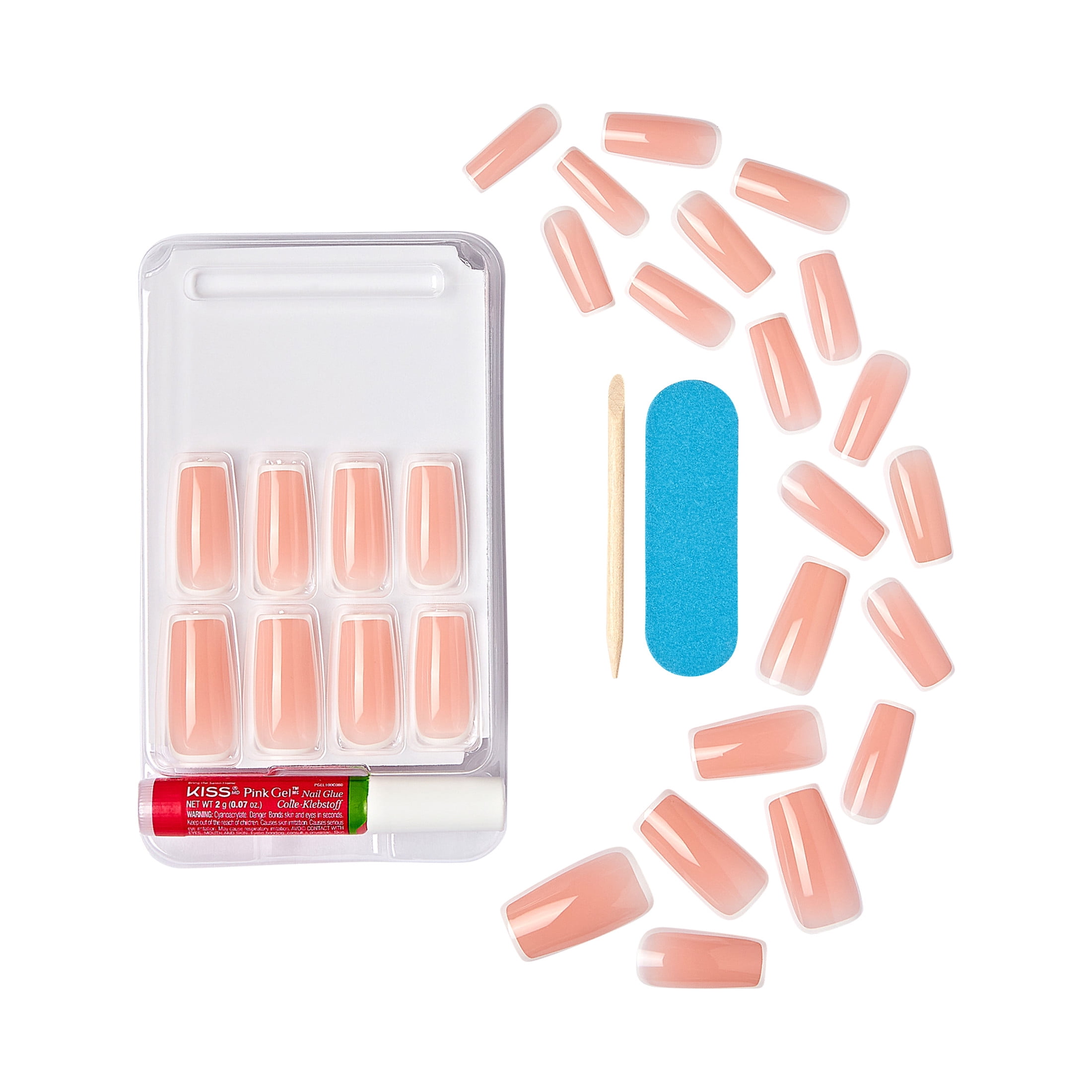(2 pack) Kiss Classy French Tip Press On Nails, About Time, Pink, Long Square, 28 Count