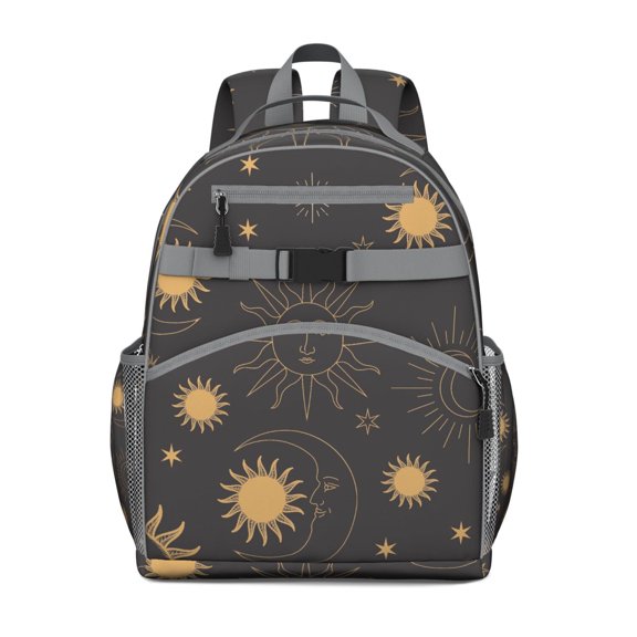 Dark Celestial Students Backpack with Witchy Astrology Moon and Star Print, Gothic Spiritual Cosmic Design, Water-resistant and Comfortable for Students