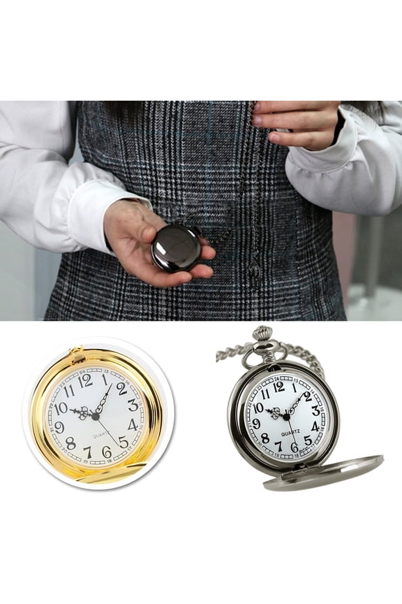 Retro Vintage Men Steampunk Smooth Surface Pendant Chain Classic Pocket Watch
