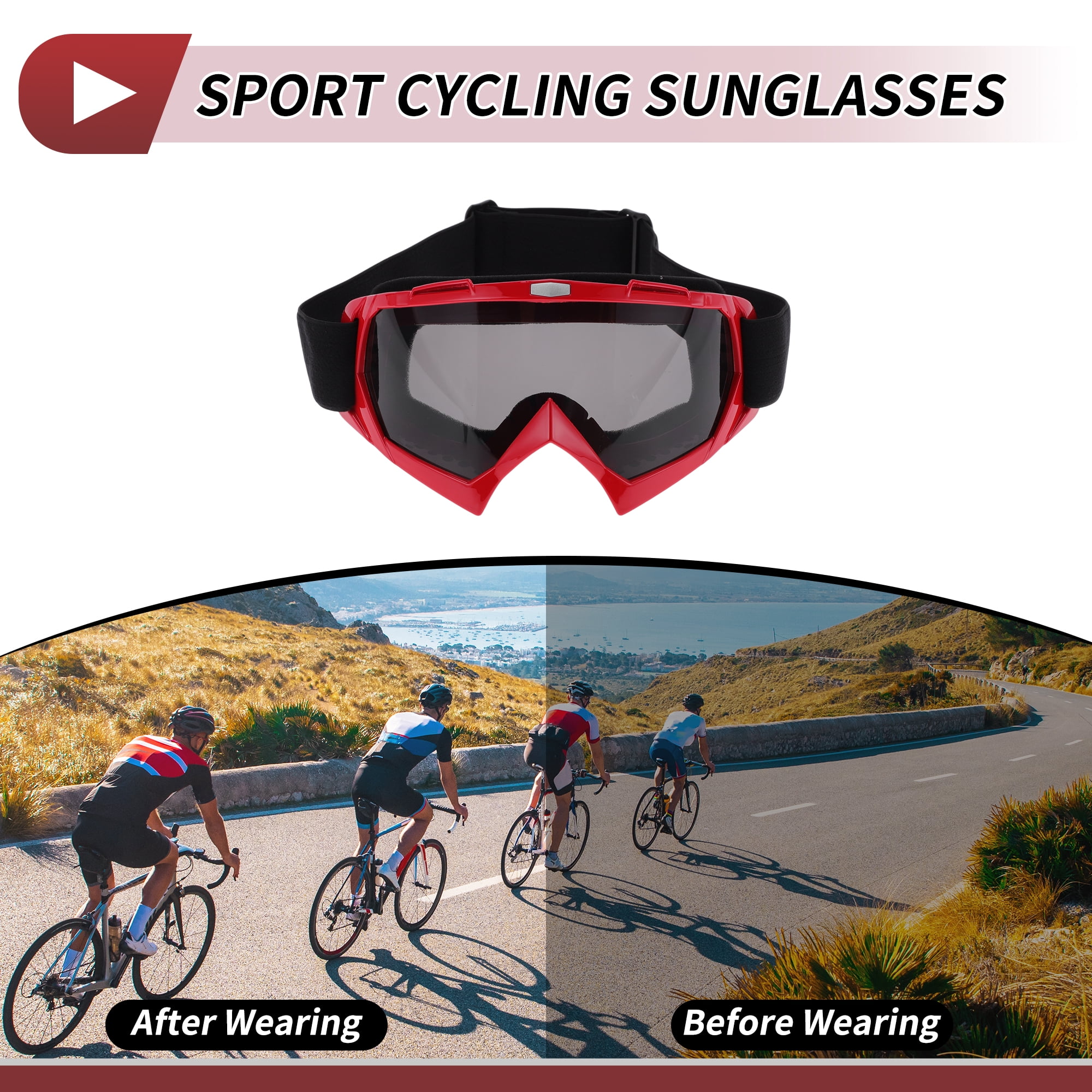 Unique Bargains 1 Set Motorcycle Riding Goggles PC TPU Outdoor Sports Sunglasses for Motocross Dirt Bike ATV Grey Lens Red Frame