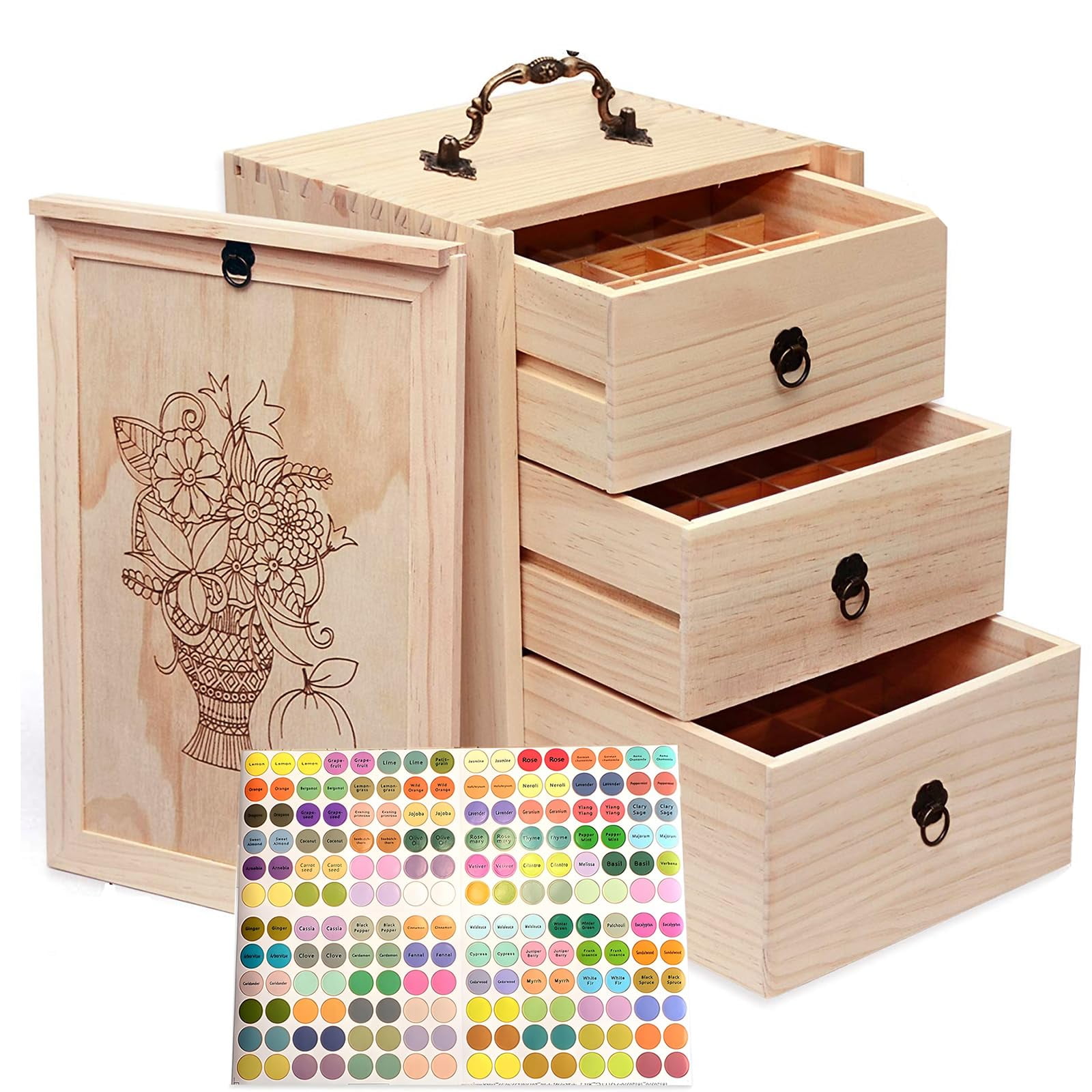 TORIBIO Wooden Essential Oil Storage Box - Holds 40 Bottles (5-30ml), 2-Layer Organizer For Young Living & Doterra