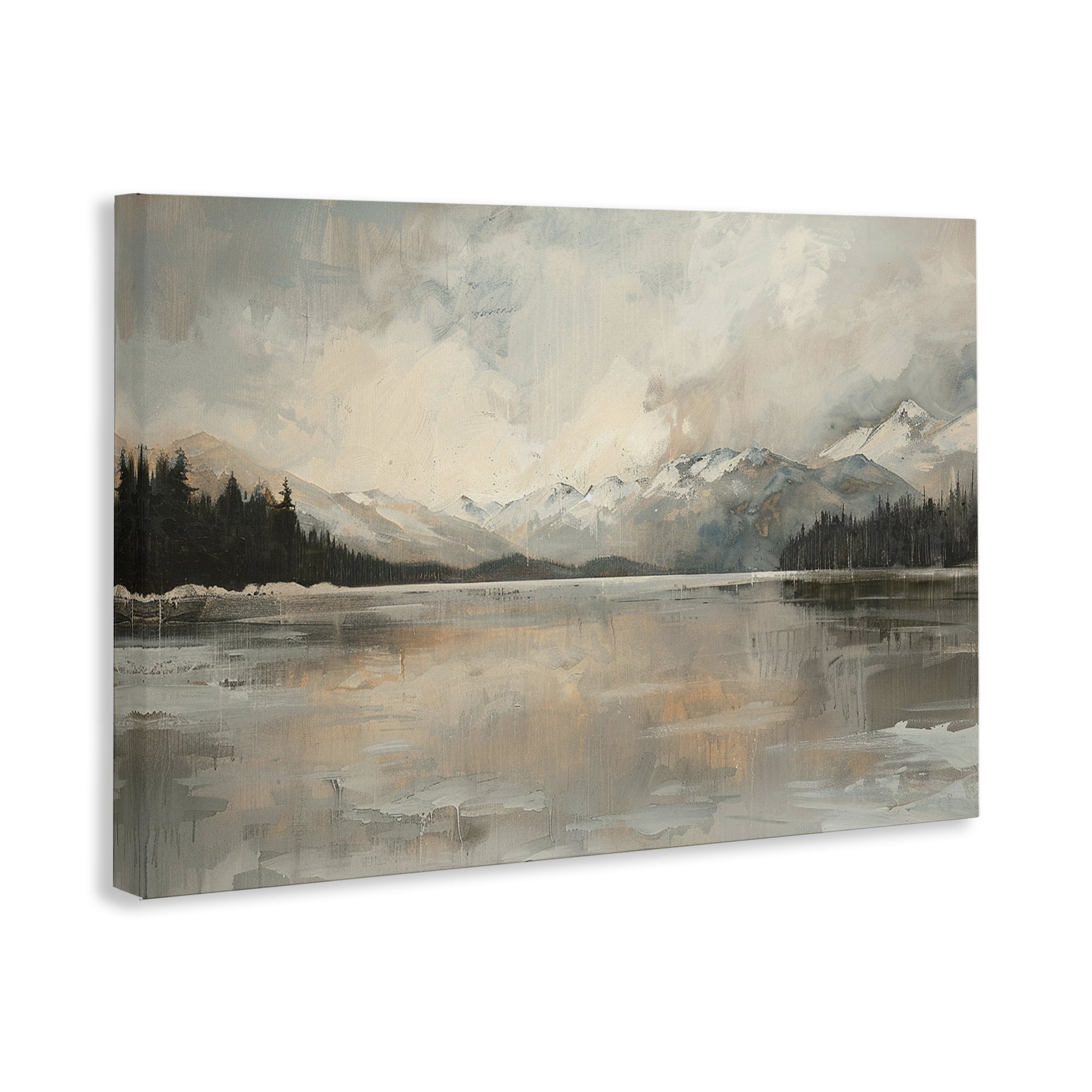 Stupell Industries Frozen Lake Landscape Landscape & Nature Painting Wrapped Canvas Art Print Wall Art, 36 x 24