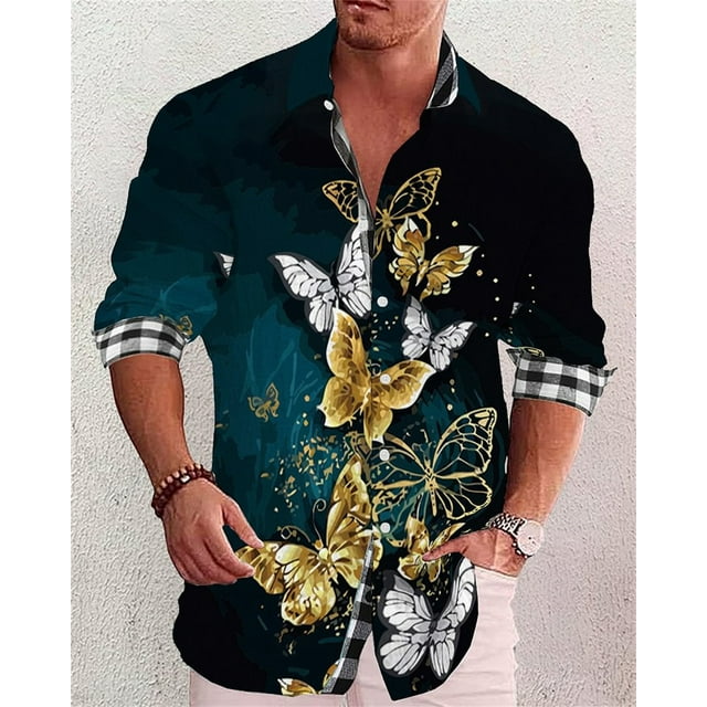 Camisa de manga larga con cuello vuelto y botones con estampado abstracto en 3D de flores de graffiti de gran venta para hombre de primavera y otoño