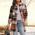 thumbnail image 2 of Womens Plaid Long Sleeve Jacket, Button Up Fall Fashion Flannel Shirt, Winter Clothing Woolen Coats, 2 of 5