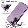 thumbnail image 4 of Design for Samsung Galaxy S23 5G Case with Tempered Glass Screen Protector PU Leather Credit Card Holder Slot Wallet Phone Cases Stand Kickstand Protective Cover for S 23 Women 6.1 inch Purple, 4 of 12