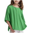 thumbnail image 2 of Delliss Girls Summer Linen Round Neck Short Sleeve Tees Casual Loose Fit Tees Casual Crewneck Tops, 2 of 6