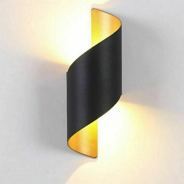 Aplique de pared LED de 10 W, arriba y abajo, iluminación interior y exterior, IP65, resistente al agua, lámpara de pared negra y dorada, luz blanca cálida de 3000 K, iluminación de pared de aluminio