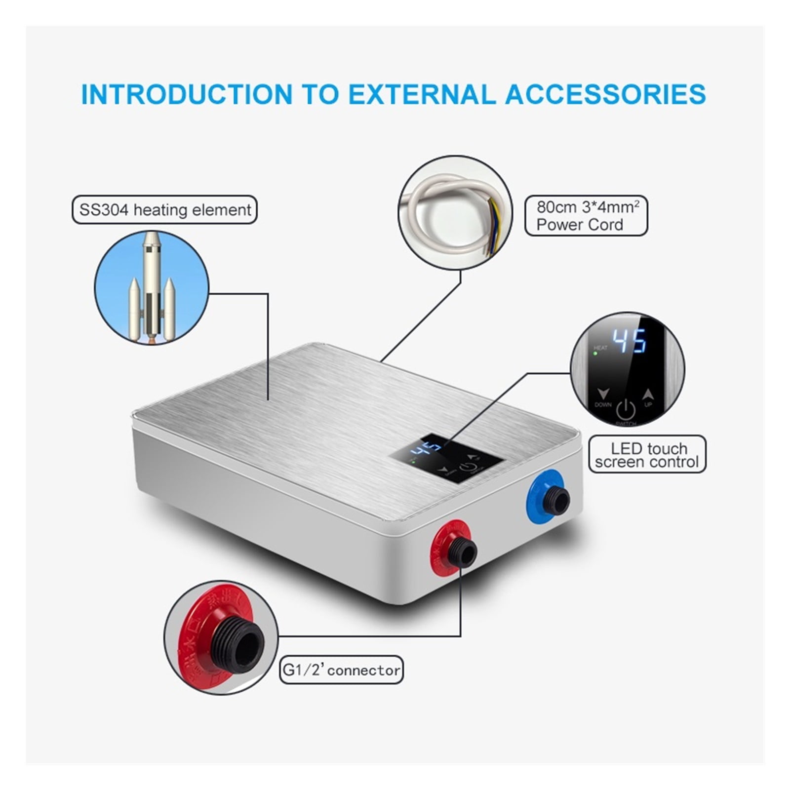 Instant Water Heater 6000W Electric Water Heaters Portable Electric Heaters For Bathroom Hot Water Shower Kitchen Heating ,Safety Protections