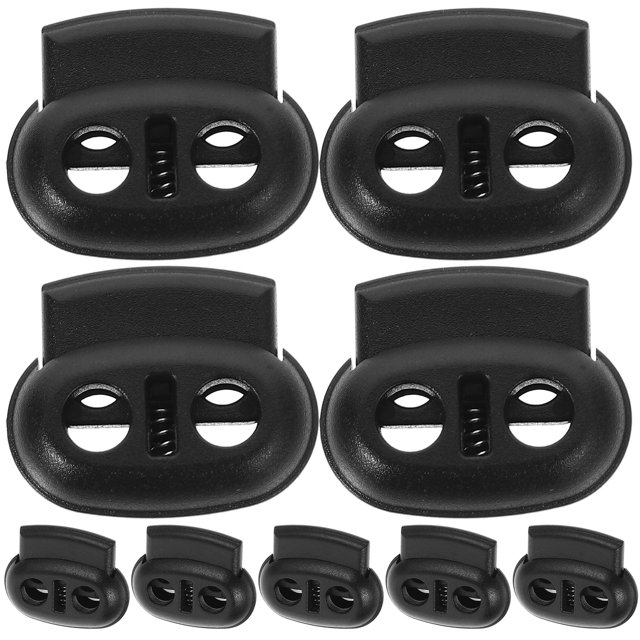 MasteelfCA 20PCS Universal Backpack Mountaineering Bag Plastic Threading Buckle Double Hole Cord Lock(Black)