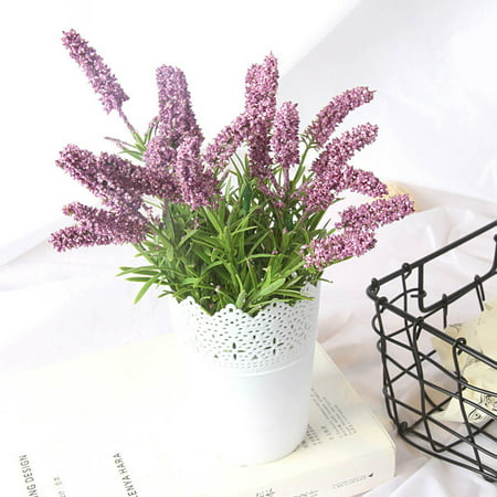 KABOER Artificial Lavender Potted Plant Silk Fake Flowers with Vase Home Hotel Table Bonsai Wedding Party Centerpieces Garden Floral