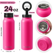 Hatisan 24 oz Insulated Water Bottle, Magnetic Stainless Steel Water Bottle, with Mobile Phone Holder Tripod, Hot for 12H, Cold for 24H(Rose Red)