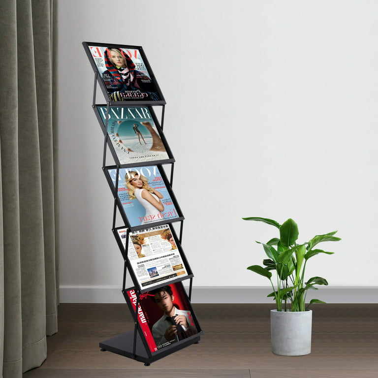 Magazine Rack Floor Stand 5Layer Catalog Literature Rack Bamboo Brochure  Display