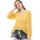 thumbnail image 3 of Top de Gasa Transparente Allegra K con Mangas Largas y Cuello en V Profundo Amarillo S, 3 of 6
