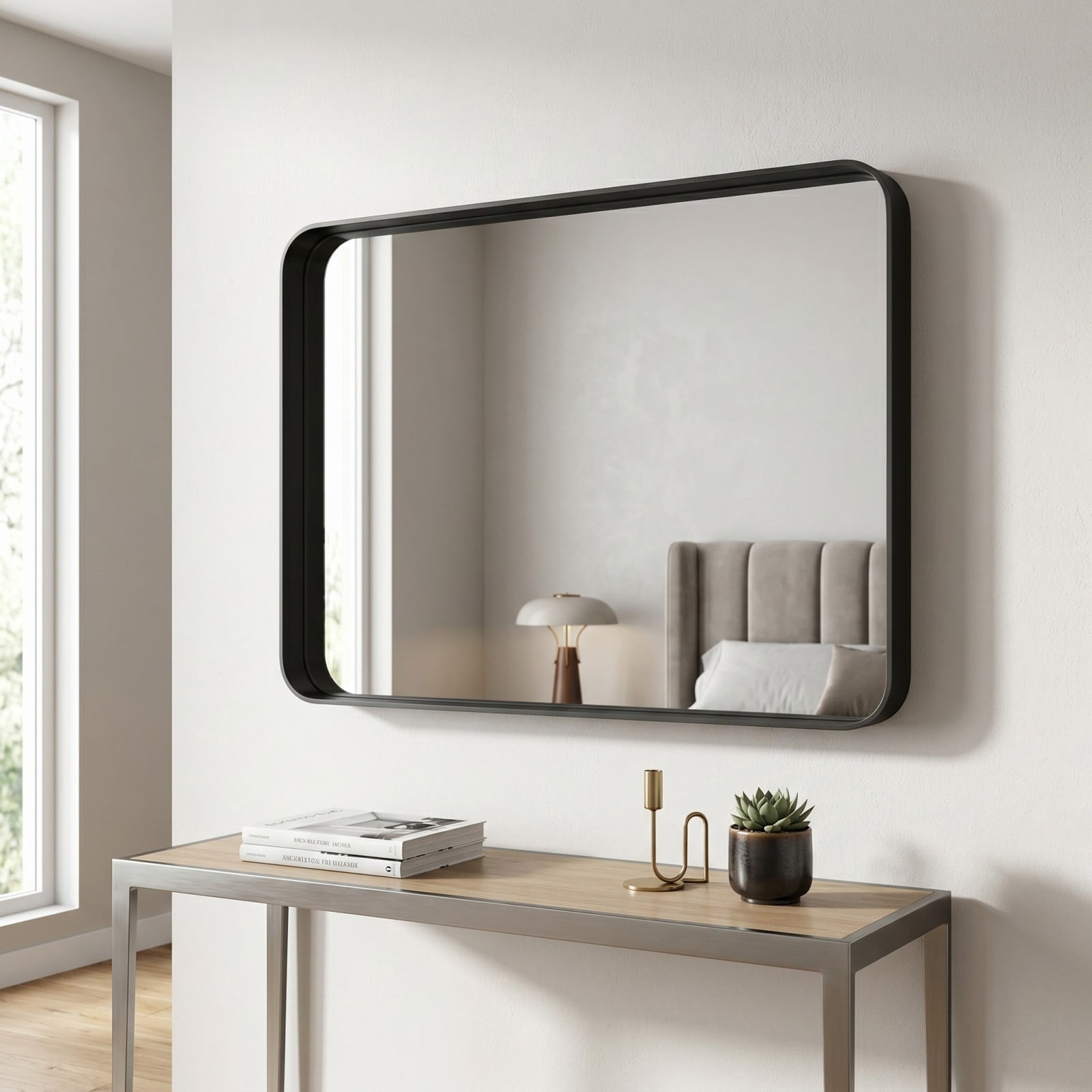 Gleamira 32"x48" Rectangular Bathroom Mirror Vanity Wall Mounted Mirror with Deep Frame, Black