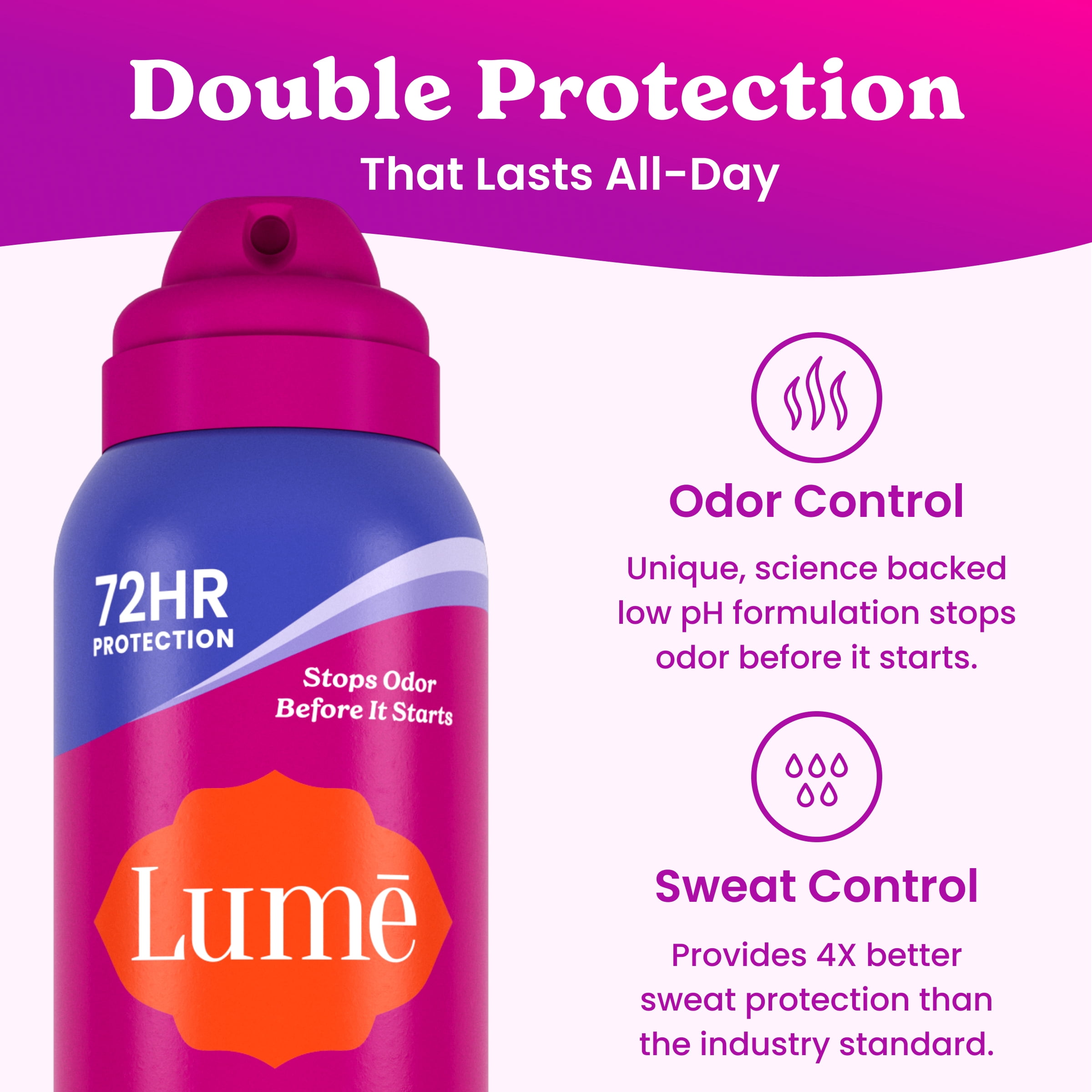 Lume Deodorant Plus Sweat Control Antiperspirant Deodorant Spray, Soft Powder, 4.3 oz