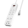 thumbnail image 2 of Huntkey Bande d'Alimentation avec Cordon Robuste, 8 Prises, et 2 Ports USB, White (4 Pack), 2 of 8
