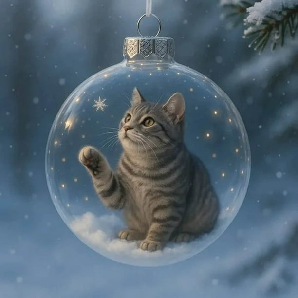 Cute Cats 2D Flat Christmas Pendant, Christmas Tree Decoration Flat Pendant, elegant 2D design, holiday-themed, gift idea, metal frame, for bedroom, lightweight, easy to hang, durable, for home decor