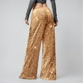 thumbnail image 2 of Women Sparkly Sequin Wide Leg Pants Shiny Elastic Drawstring Palazzo Pant Color Khaki Size L, 2 of 5