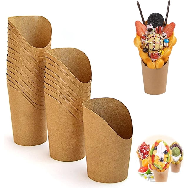 Kraft Charcuterie Cups, Biodegradable Material Leakproof Disposable Paper Cup, Durable Design Multifunctional Snack Cups, Resistant to Oil Penetration French Fry Holder (60)