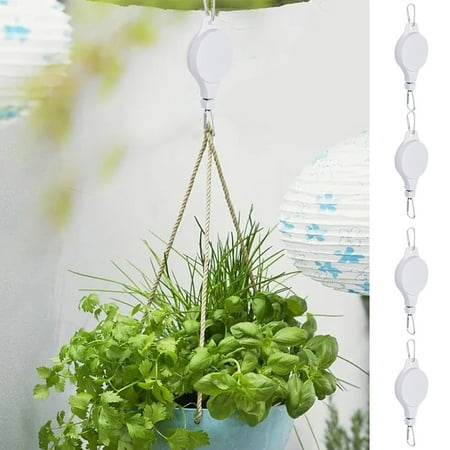 

4PCS Retractable Pulley Heavy Duty Hanging Flower Basket Hanger Hooks For Garden Baskets Pots And Birds Feeder