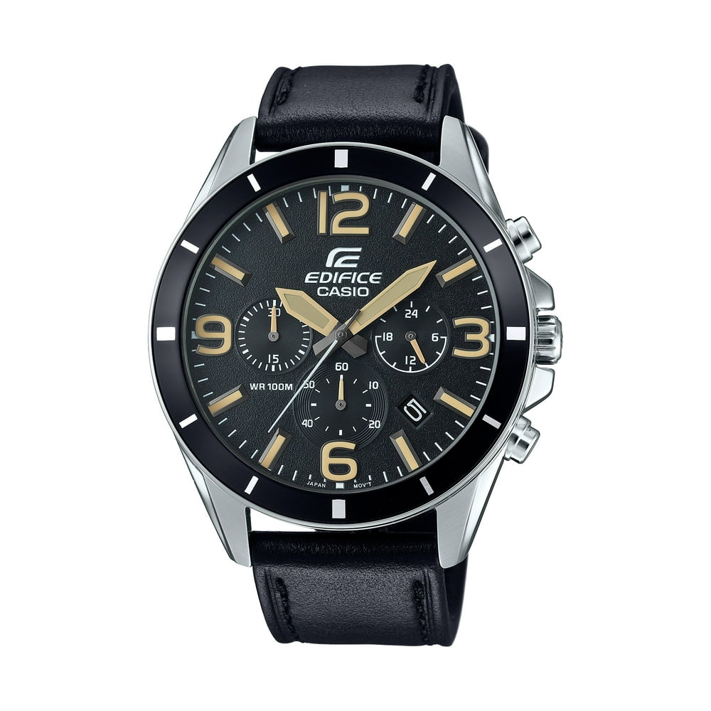Casio - Casio Men's Edifice Chronograph Watch, Black Leather Strap - Walmart.com - Walmart.com