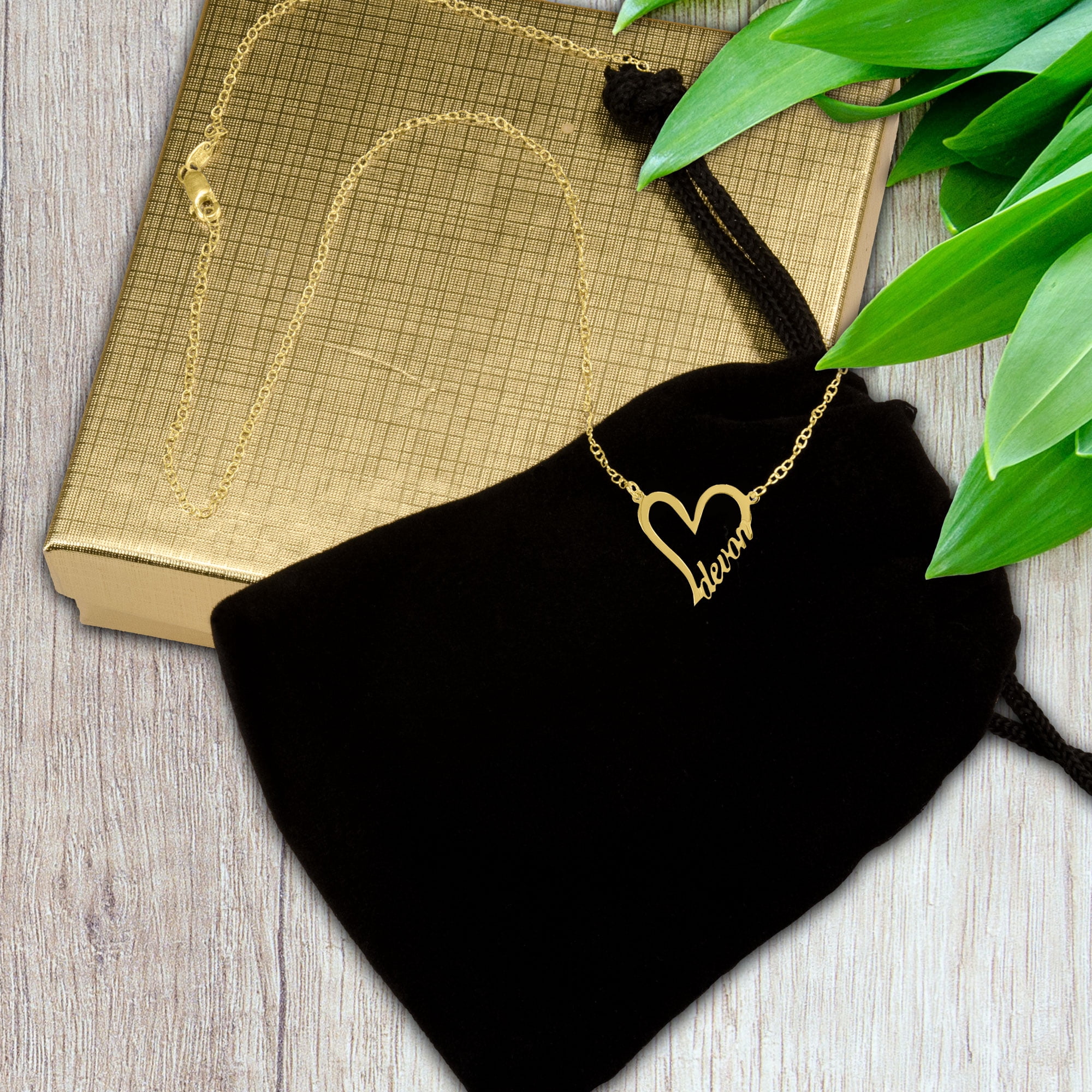♥ Personalized 14K Gold-Plated Sterling Silver Heart Name Necklace