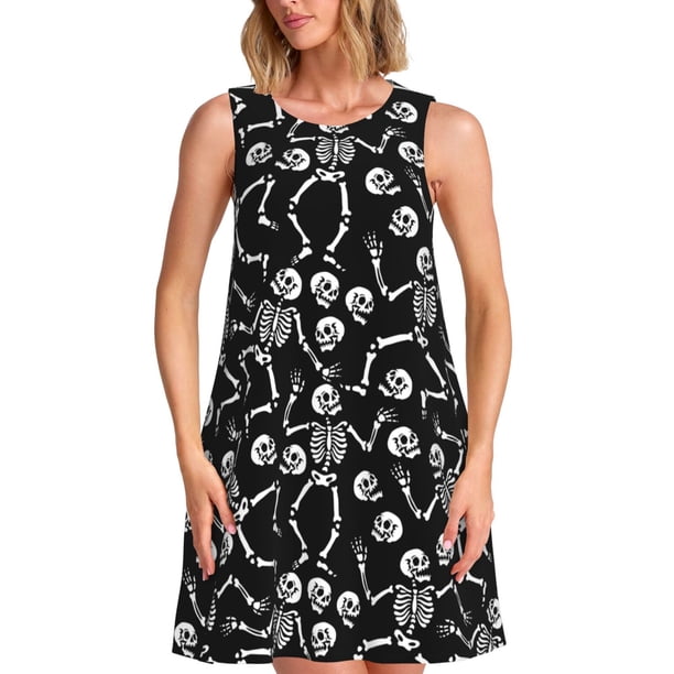 Balery Skeletons Dancing Vestidos de verano para mujer con estampado: vestido holgado sin mangas, vestido playero informal y cómodo para días calurosos.