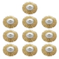 thumbnail image 1 of Cepillo de rueda de alambre de 2 pulgadas con revestimiento de latón, acero trenzado con agujero de eje de 1/4 de pulgada, 10 piezas, 1 of 3