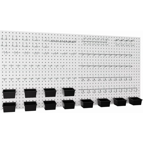 158PCS Metal Pegboard Wall Organizer, 48x24 Inch Pegboard Panels Tool Organizer Kit with Accessories Hooks and Bins, Peg Board Utility Tool Storage for Garage Workbench Shed-
